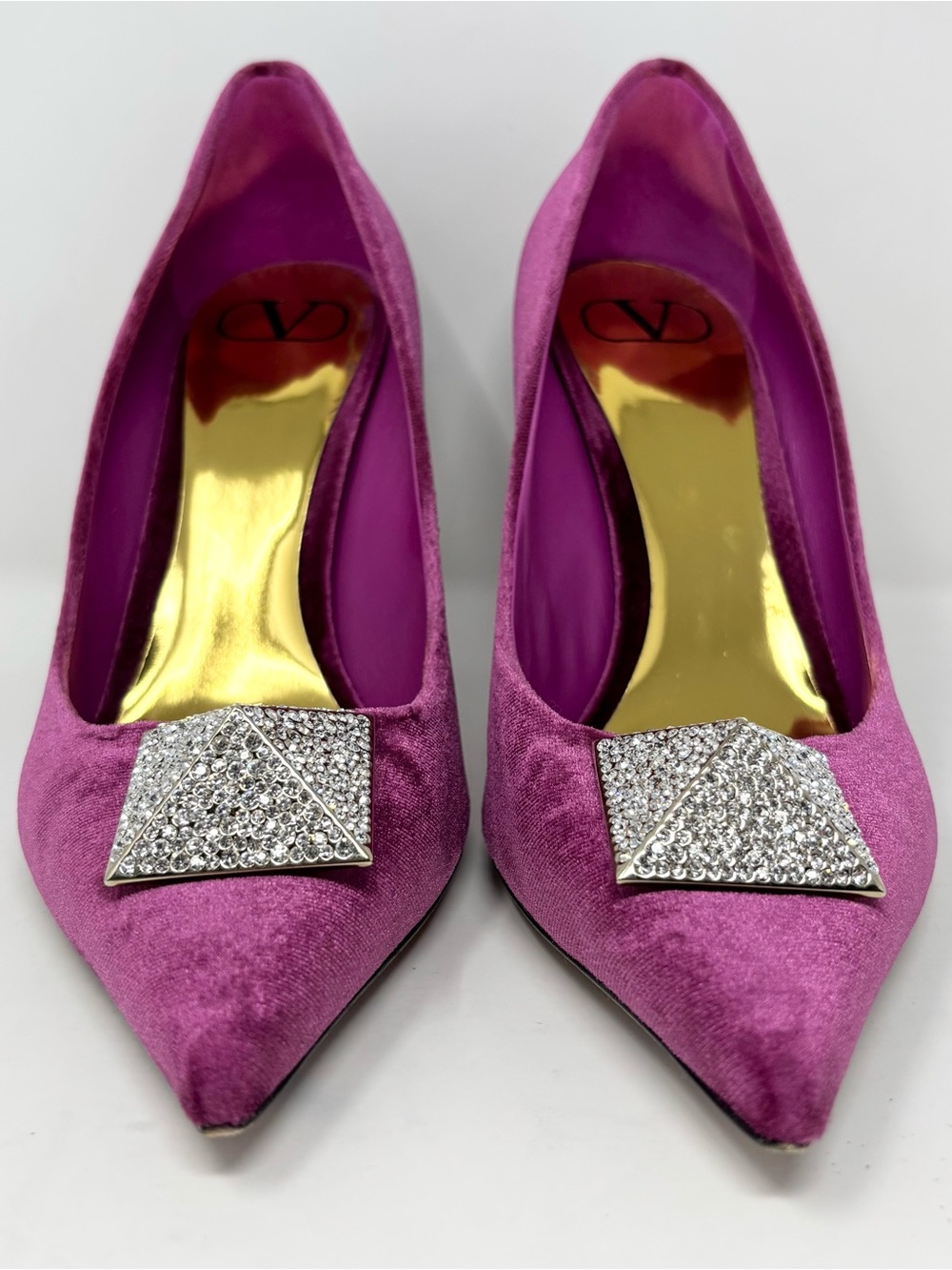 Valentino Single Rockstud Crystal Velvet Pumps Rose Violet 39 US 9 - Picture 7 of 16